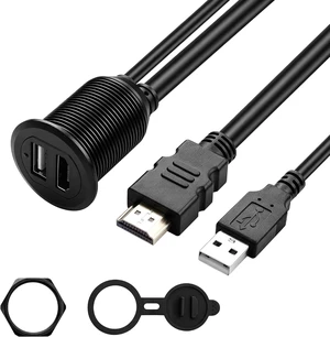 SinLoon USB HDMI Flush Mount Cable 2 Ports USB 2.0 HDMI Flush Mount Car Mount Extension Waterproof Cable for Car Truck Boat Motorcycle Dashboard Panel 3.3FT SinLoon USB HDMI Flush Mount Cable 2 Ports USB 2.0 HDMI Flush Mount Car Mount Extension Waterproof Cable for Car Truck Boat Motorcycle Dashboard Panel 3.3FT