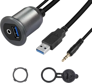 SinLoon USB 3.0 & 3.5mm Car Mount Flush Cable 3.3FT USB 3.0 Flush Mount Cable AUX Extension Dash Panel Waterproof Mount Cable for Car, Boat, Motorcycle SinLoon USB 3.0 & 3.5mm Car Mount Flush Cable 3.3FT USB 3.0 Flush Mount Cable AUX Extension Dash Panel Waterproof Mount Cable for Car, Boat, Motorcycle
