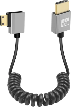 GELRHONR Mini HDTV Coiled Cable, 4K/60Hz Thin Mini HDTV Cable Short 18Gbps 3D, Support 3D, for DSLR Camera Camcorder, HDTV, Laptop (Right Angle) GELRHONR Mini HDTV Coiled Cable, 4K/60Hz Thin Mini HDTV Cable Short 18Gbps 3D, Support 3D, for DSLR Camera Camcorder, HDTV, Laptop (Right Angle)