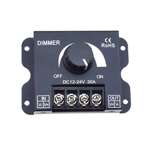 LED Light Strip Dimmer, DC 12V-24V 30A PWM Dimming Controller for Dimmer Knob Adjust Brightness ON/Off Switch with Aluminum Housing LED Light Strip Dimmer, DC 12V-24V 30A PWM Dimming Controller for Dimmer Knob Adjust Brightness ON/Off Switch with Aluminum Housing