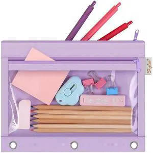 Pencil Pouch for 3 Ring Binder, 10"x7.5", 2 Pockets and Clear Window | Large Pencil Pouch with Clear Window for Students,Kids & Teachers,Organizer for School Supplies,Cables, Earbuds, Makeup Pencil Pouch for 3 Ring Binder, 10"x7.5", 2 Pockets and Clear Window | Large Pencil Pouch with Clear Window for Students,Kids & Teachers,Organizer for School Supplies,Cables, Earbuds, Makeup