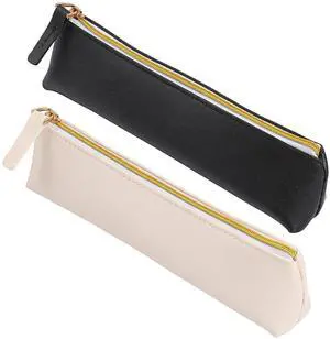 2 Pcs Leather Pencil Pouch, Slim Design Small Pencil Pouch Pencil Bag Zipper Pencil Case Bag Stationery Pouch Bag for Pens, Pencils, Markers(Black&Beige) 2 Pcs Leather Pencil Pouch, Slim Design Small Pencil Pouch Pencil Bag Zipper Pencil Case Bag Stationery Pouch Bag for Pens, Pencils, Markers(Black&Beige)