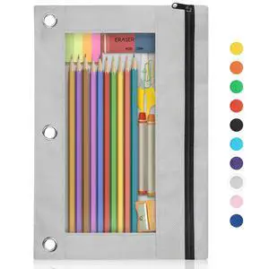 Pencil Pouch for 3 Ring Binder, Binder Pencil Pouch with Smooth Zipper, Clear Window Pencil Case for Binder, Zipper Pencil Pouches, Big Capacity 3 Ring Binder Pencil Bag, Grey Pencil Pouch for 3 Ring Binder, Binder Pencil Pouch with Smooth Zipper, Clear Window Pencil Case for Binder, Zipper Pencil Pouches, Big Capacity 3 Ring Binder Pencil Bag, Grey