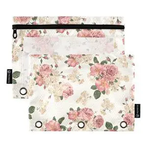 3 Ring Binder Pencil Pouch 2 Pack Rose Vintage Floral Pencil Case | 3 Holes Binder Pouch Pockets with Zipper Clear Window, Stationery Pencil Bag for Office Home Daily Supplies 3 Ring Binder Pencil Pouch 2 Pack Rose Vintage Floral Pencil Case | 3 Holes Binder Pouch Pockets with Zipper Clear Window, Stationery Pencil Bag for Office Home Daily Supplies