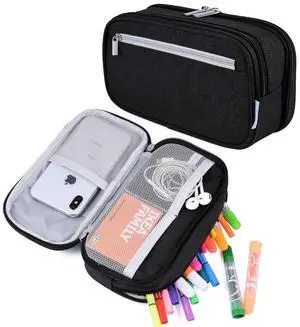 Large Capacity Pencil Case Big Storage Pencil Bag Pouch 3 Multifunctional Compartment Pen Marker Cases Holder Portable Office Stationery Organizer Supplies Makeup Bag, Black Large Capacity Pencil Case Big Storage Pencil Bag Pouch 3 Multifunctional Compartment Pen Marker Cases Holder Portable Office Stationery Organizer Supplies Makeup Bag, Black