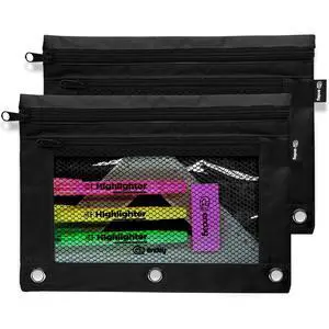 2 Pack Black Pencil Pouch for 3 Ring Binder, 2 Compartment Zippered Pencil Case, 9.5' x 7' 2 Pack Black Pencil Pouch for 3 Ring Binder, 2 Compartment Zippered Pencil Case, 9.5' x 7'