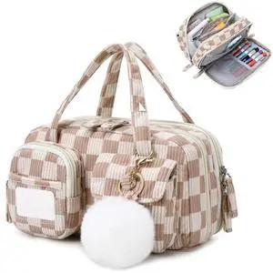 Pencil Case Corduroy Multiple Compartments Pouch Bag for Girl, Khaki Pencil Case Corduroy Multiple Compartments Pouch Bag for Girl, Khaki
