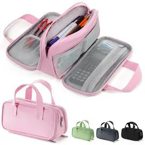 Large Pencil Case, Big Capacity Pencil Pouch Pen Bag with 3 Compartment, Portable Canvas Stationery Organizer with Zipper, Cute Aesthetic School Supplies for Teen Girls Boys College,Pink Large Pencil Case, Big Capacity Pencil Pouch Pen Bag with 3 Compartment, Portable Canvas Stationery Organizer with Zipper, Cute Aesthetic School Supplies for Teen Girls Boys College,Pink
