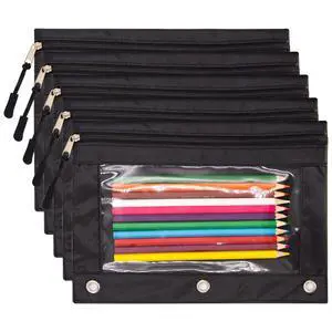 Pencil Pouch for 3 Ring Binder, Large Pencil Case with Clear Window, Metal Zipper Binder Pencil Pouches Fit Standard Binders, Durable Organizer for Office School Supplies Black 5 Pack Pencil Pouch for 3 Ring Binder, Large Pencil Case with Clear Window, Metal Zipper Binder Pencil Pouches Fit Standard Binders, Durable Organizer for Office School Supplies Black 5 Pack