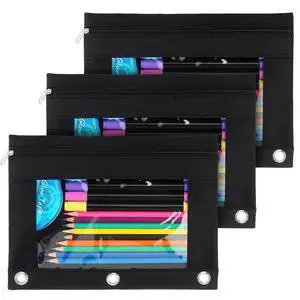 3 Ring Binder Pencil Pouch, Clear Window Pencil Case, Black, 3 Pack 3 Ring Binder Pencil Pouch, Clear Window Pencil Case, Black, 3 Pack