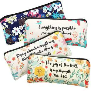 4 Pcs Bible Verse Pencil Pouch,7.8 x 3.8 Inch,Bible Verse Pattern | Canvas Zipper Cosmetic Bags with Inspirational Scripture Quotes, Floral Designs for Students Office Journaling Supplies 4 Pcs Bible Verse Pencil Pouch,7.8 x 3.8 Inch,Bible Verse Pattern | Canvas Zipper Cosmetic Bags with Inspirational Scripture Quotes, Floral Designs for Students Office Journaling Supplies