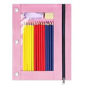 Pencil Pouch for 3 Ring Binder, Zipper Pencil Pouch with Clear Window, 3 Reinforced Grommets, Binder Accessories for School and Office Supplies Storage, Pink Pencil Pouch for 3 Ring Binder, Zipper Pencil Pouch with Clear Window, 3 Reinforced Grommets, Binder Accessories for School and Office Supplies Storage, Pink