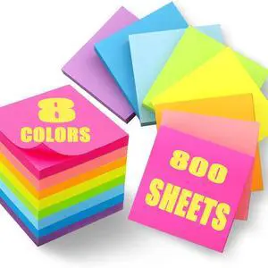 800 Sheets Sticky Notes 3x3 Inches Bright Colors Self-Stick Pads 100 Sheets/Pads Index Memo Pad for Home and School Offices (8 Pack) 800 Sheets Sticky Notes 3x3 Inches Bright Colors Self-Stick Pads 100 Sheets/Pads Index Memo Pad for Home and School Offices (8 Pack)