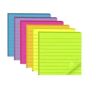 (6 Pads) Lined Sticky Notes 4x4 in, 6 Bright Colors Self-Stick Note Pads | Strong Adhesive, 47 Sheets/Pad (6 Pads) Lined Sticky Notes 4x4 in, 6 Bright Colors Self-Stick Note Pads | Strong Adhesive, 47 Sheets/Pad