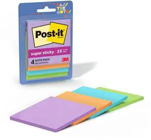 Super Sticky Notes, 3 x 3 in, Multicolor, 4 Pads, 45 Sheets/Pad | School Supplies and Oce Supplies, 2X the Sticking Power, Iris Infusion, Vital Orange, Aqua Wave, Limeade Colored Notes Super Sticky Notes, 3 x 3 in, Multicolor, 4 Pads, 45 Sheets/Pad | School Supplies and Oce Supplies, 2X the Sticking Power, Iris Infusion, Vital Orange, Aqua Wave, Limeade Colored Notes