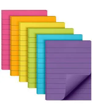Lined Sticky Notes, 3" x 4", 6 Pads, 60 Sheets/Pad | Sticky Notes with Lines, Ruled Post Stickies, Memo Pads, Self-Stick Note Pad for Office, School, Home, Study Lined Sticky Notes, 3" x 4", 6 Pads, 60 Sheets/Pad | Sticky Notes with Lines, Ruled Post Stickies, Memo Pads, Self-Stick Note Pad for Office, School, Home, Study