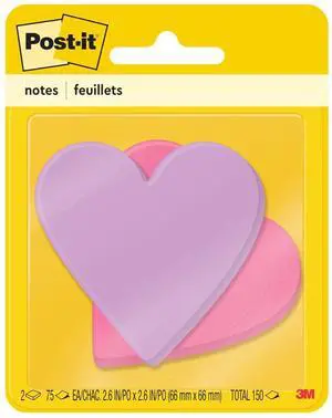 Sticky Notes, Heart, 2.6 x 2.6 in, 2 Pads, 75 Sheets Per Pad | Cute Pink and Purple Heart Shaped Sticky Notes Sticky Notes, Heart, 2.6 x 2.6 in, 2 Pads, 75 Sheets Per Pad | Cute Pink and Purple Heart Shaped Sticky Notes