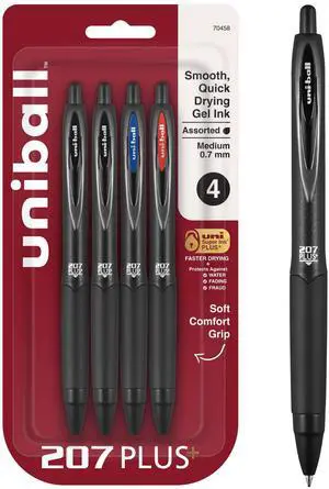 207 Plus+ Gel Pens, Assorted Ink, 0.7mm Medium Point, 4 Count | Retractable, Faster-Drying, Smooth Writing, Smear-Resistant, uni Super Ink Plus+ 207 Plus+ Gel Pens, Assorted Ink, 0.7mm Medium Point, 4 Count | Retractable, Faster-Drying, Smooth Writing, Smear-Resistant, uni Super Ink Plus+