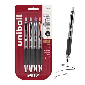 207 Gel Pens, Assorted Ink, 0.7mm Medium Point, 4 Count | Retractable, Smooth Writing, Fraud-Resistant, uni Super Ink 207 Gel Pens, Assorted Ink, 0.7mm Medium Point, 4 Count | Retractable, Smooth Writing, Fraud-Resistant, uni Super Ink