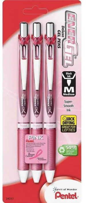Pink BCA EnerGel Retractable Liquid Gel Pen, (0.7mm), Medium Line, Metal Tip, Pink Barrel, Black Ink, Pack of 3 (BL77PBP3A-BC) Pink BCA EnerGel Retractable Liquid Gel Pen, (0.7mm), Medium Line, Metal Tip, Pink Barrel, Black Ink, Pack of 3 (BL77PBP3A-BC)