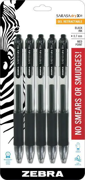 SARASA X20 Retractable Gel Pen, Black Ink, 0.7mm, 5-Pack | Rapid-Dry Ink, Smear-Resistant, Ideal for Left-Handed Writers, Note-Taking, Office, School Supplies, Medium Point Tip (46855) SARASA X20 Retractable Gel Pen, Black Ink, 0.7mm, 5-Pack | Rapid-Dry Ink, Smear-Resistant, Ideal for Left-Handed Writers, Note-Taking, Office, School Supplies, Medium Point Tip (46855)