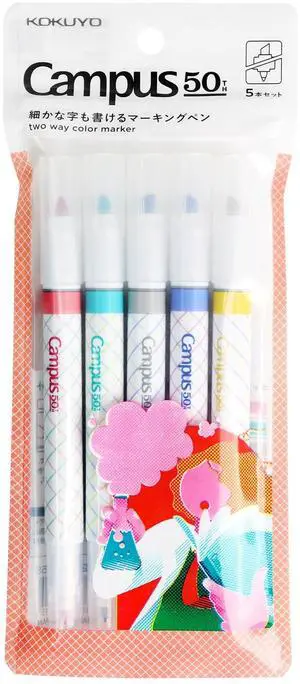 2-Way Highlighter 5 Colors Set. Mark+ Dual Way of Point Types, 5 Pack of Pink. Japan Import (50th Anni. Assorted) 2-Way Highlighter 5 Colors Set. Mark+ Dual Way of Point Types, 5 Pack of Pink. Japan Import (50th Anni. Assorted)