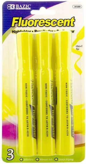 Highlighter Yellow Color Desk Style, Chisel Tip Broad Fine Line Highlighters, Unscented Highlighting Coloring Marker (3/Pack), 1-Pack | Quick-dry, Yellow fluorescent desk-style highlighters Highlighter Yellow Color Desk Style, Chisel Tip Broad Fine Line Highlighters, Unscented Highlighting Coloring Marker (3/Pack), 1-Pack | Quick-dry, Yellow fluorescent desk-style highlighters