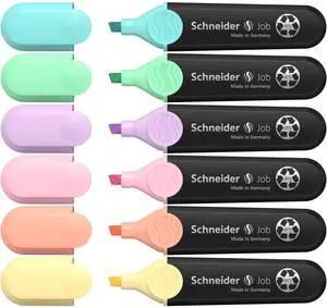 Job Highlighter Pastel, Chisel Tip, 1 + 5 mm, Black Barrel, Assorted Ink Colors, Pack of 6 Highlighters: Turquoise, Mint, Vanilla, Peach, Lavender, Light Pink (115097) Job Highlighter Pastel, Chisel Tip, 1 + 5 mm, Black Barrel, Assorted Ink Colors, Pack of 6 Highlighters: Turquoise, Mint, Vanilla, Peach, Lavender, Light Pink (115097)