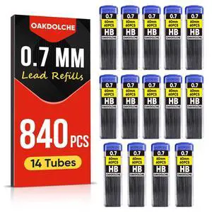 840 Pcs 0.7mm HB Mechanical Pencil Lead Refills, Break Resistant | Break-resistant black pencil leads, 14 tubes with 60 pieces each 840 Pcs 0.7mm HB Mechanical Pencil Lead Refills, Break Resistant | Break-resistant black pencil leads, 14 tubes with 60 pieces each
