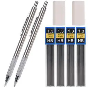 1.3 mm Mechanical Pencil Set with 4 Tubes Lead Refills,2 Eraser,1.3mm Mechanical Pencils,Metal Drafting Pencil, Lead Holder,Drawing Mechanical Pencils,Carpenter Pencils for Marking, Sketching 1.3 mm Mechanical Pencil Set with 4 Tubes Lead Refills,2 Eraser,1.3mm Mechanical Pencils,Metal Drafting Pencil, Lead Holder,Drawing Mechanical Pencils,Carpenter Pencils for Marking, Sketching