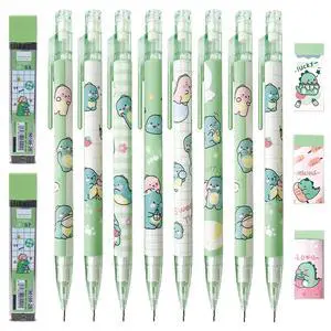 Cute Dinosaur Mechanical Pencil Set Includes 0.5mm and 0.7mm Pencils with Lead Refills and Erasers, Green Kawaii Mechanical Pencil for Women Girl Men Boy Office School Supplies (Dinosaur) Cute Dinosaur Mechanical Pencil Set Includes 0.5mm and 0.7mm Pencils with Lead Refills and Erasers, Green Kawaii Mechanical Pencil for Women Girl Men Boy Office School Supplies (Dinosaur)