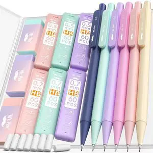 Pastel Mechanical Pencil Set with Lead Refills & Erasers, 6 Pack | 2 Sizes, 0.5 & 0.7mm, 6 Tubes HB Lead Refill, 3x Erasers for School Supplies, Note Taking, Drawing, Sketching, Office Pastel Mechanical Pencil Set with Lead Refills & Erasers, 6 Pack | 2 Sizes, 0.5 & 0.7mm, 6 Tubes HB Lead Refill, 3x Erasers for School Supplies, Note Taking, Drawing, Sketching, Office