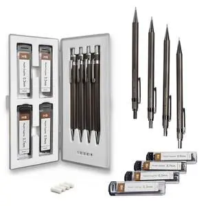 Mechanical Pencil Set 4 Sizes 0.3 0.5 0.7 0.9mm HB Lead Nickel | 30 HB Lead & Eraser Refills Sketch, Drafting, Art & Drawing for Artists, Students & Architects Nickel Metal Grip Mechanical Pencil Set 4 Sizes 0.3 0.5 0.7 0.9mm HB Lead Nickel | 30 HB Lead & Eraser Refills Sketch, Drafting, Art & Drawing for Artists, Students & Architects Nickel Metal Grip