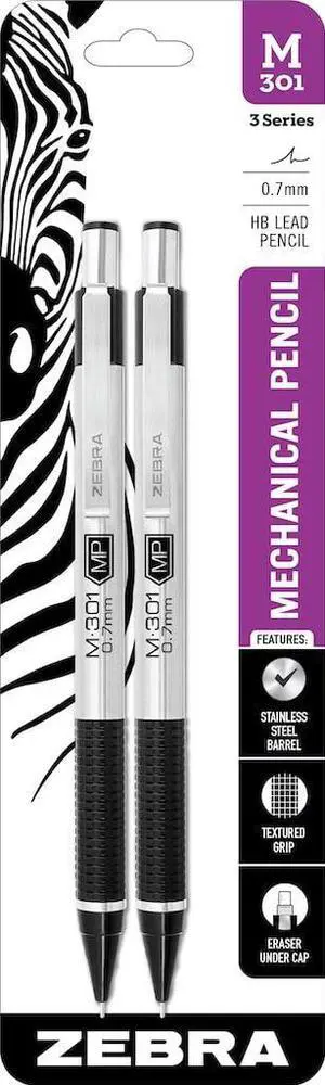 STEEL M-301 Mechanical Pencil, 0.7mm Medium Point, 2-Pack | Stainless Steel Barrel, Textured Grip, Lightweight Design, Built-In-Eraser, Refillable, Office and School Supplies (54312) STEEL M-301 Mechanical Pencil, 0.7mm Medium Point, 2-Pack | Stainless Steel Barrel, Textured Grip, Lightweight Design, Built-In-Eraser, Refillable, Office and School Supplies (54312)