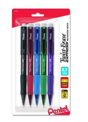 Twist-Erase Express Mechanical Pencil, (0.7mm), Medium Line, Assorted Fashion Colors, Pack of 5 (QE417FBP5M) Twist-Erase Express Mechanical Pencil, (0.7mm), Medium Line, Assorted Fashion Colors, Pack of 5 (QE417FBP5M)