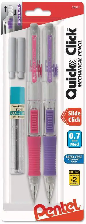 PD217LEBP2 QUICK CLICK Mechanical Pencil, HB, No.2, 0.7 mm, Assorted Barrel, 2/Pack PD217LEBP2 QUICK CLICK Mechanical Pencil, HB, No.2, 0.7 mm, Assorted Barrel, 2/Pack
