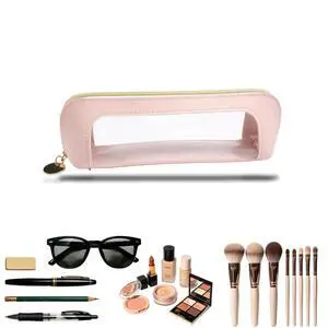 Clear Window Pencil Case, PU Leather with Transparent PVC Window, Waterproof, Zipper Pouch for Makeup Brushes, Cosmetics, Stationery Portable See-Through Pouch for Women for Travel Home Office Use Clear Window Pencil Case, PU Leather with Transparent PVC Window, Waterproof, Zipper Pouch for Makeup Brushes, Cosmetics, Stationery Portable See-Through Pouch for Women for Travel Home Office Use