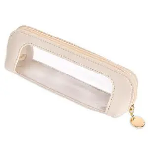 Small Clear Makeup Bag, PU Leather Travel Makeup Brush Case Portable Transparent Waterproof Cosmetic Organizer Pouch with Zipper for Women Home Travel Office Cosmetic Storage (Beige) Small Clear Makeup Bag, PU Leather Travel Makeup Brush Case Portable Transparent Waterproof Cosmetic Organizer Pouch with Zipper for Women Home Travel Office Cosmetic Storage (Beige)