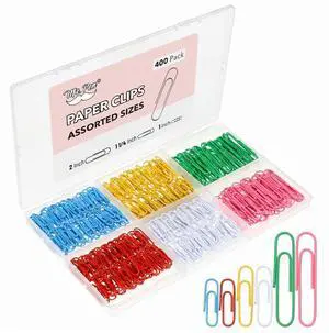 Paper Clips, 400 pcs, Assorted Sizes (1", 1.3", 2") | Cute Colorful Paper Clips with Storage Box, Large and Small for Bookmark, Office, School, DIY, Business Card Holders Paper Clips, 400 pcs, Assorted Sizes (1", 1.3", 2") | Cute Colorful Paper Clips with Storage Box, Large and Small for Bookmark, Office, School, DIY, Business Card Holders