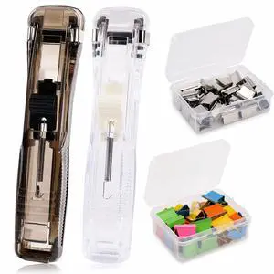 2 Pcs Portable Handheld Paper Clam Clip Dispenser with 100 Pcs Paper Clam Clip Refills Mini Push Stapler Dispenser Papers Clamps for Fixing Documents 2 Pcs Portable Handheld Paper Clam Clip Dispenser with 100 Pcs Paper Clam Clip Refills Mini Push Stapler Dispenser Papers Clamps for Fixing Documents
