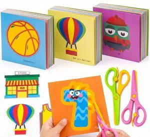 Toddler Scissors Practice Kit, 2 Safety Scissors & 120 Craft Papers | Ages 3+, Blunt Tip, Cutting for Early Preschool Development Tools, Hand-Eye Coordination, Learn to Cut Line Skill Toddler Scissors Practice Kit, 2 Safety Scissors & 120 Craft Papers | Ages 3+, Blunt Tip, Cutting for Early Preschool Development Tools, Hand-Eye Coordination, Learn to Cut Line Skill