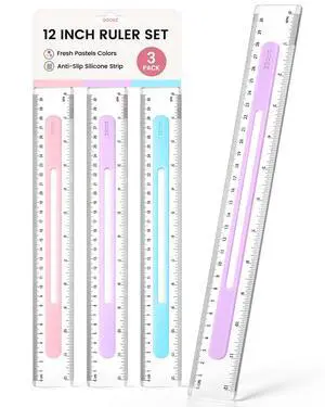3 Pack Ruler 12 Inch, Anti-Slip Clear Rulers for Kids School, Pastels | Cute Transparent Plastic Rulers, Easy-to-Read Markings, with Inches and Centimeters, for Classroom, Back to School Supplies 3 Pack Ruler 12 Inch, Anti-Slip Clear Rulers for Kids School, Pastels | Cute Transparent Plastic Rulers, Easy-to-Read Markings, with Inches and Centimeters, for Classroom, Back to School Supplies