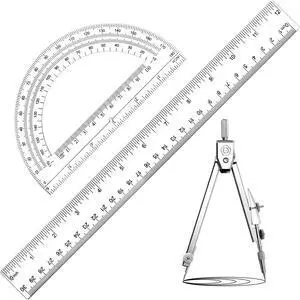 3 Pcs 12" Clear Plastic Ruler 6 Inch Protractor Compass Set, Clear | Transparent Geometry Tools, Student Math Supplies, Measuring Drawing Set, for Back to School Classroom Home Office Use 3 Pcs 12" Clear Plastic Ruler 6 Inch Protractor Compass Set, Clear | Transparent Geometry Tools, Student Math Supplies, Measuring Drawing Set, for Back to School Classroom Home Office Use