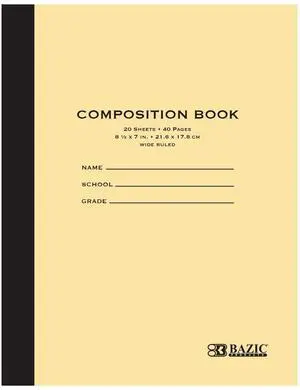 Manila Cover Composition Notebook, Wide-Ruled, 20 Sheets | 20 wide-ruled sheets (40 pages); sewn binding; 8.5 x 7 in; class notes and journaling; 2 Manila Cover Composition Notebook, Wide-Ruled, 20 Sheets | 20 wide-ruled sheets (40 pages); sewn binding; 8.5 x 7 in; class notes and journaling; 2