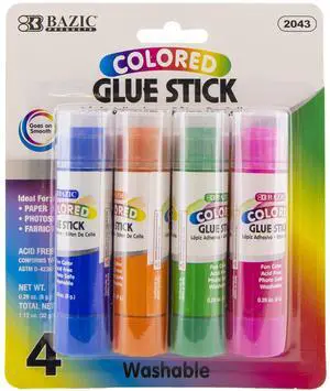 Washable Colored Glue Sticks, 0.28 oz, 4 Count | 0.28 oz (8g) each, Go on in color so kids see coverage, Twist-up, no-drip Washable Colored Glue Sticks, 0.28 oz, 4 Count | 0.28 oz (8g) each, Go on in color so kids see coverage, Twist-up, no-drip