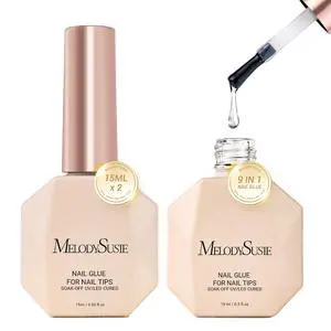 9 in 1 No TPO Gel Nail Glue for False Nail Tips | 2Pcs*15ml Long Lasting UV Light Required,as Base Coat,Apex Building,Blooming & Rhinestone Gel,Strong Adhesion Manicure Kit 9 in 1 No TPO Gel Nail Glue for False Nail Tips | 2Pcs*15ml Long Lasting UV Light Required,as Base Coat,Apex Building,Blooming & Rhinestone Gel,Strong Adhesion Manicure Kit