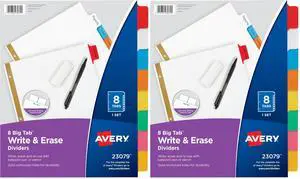 Big Tab Write & Erase Dividers for 3 Ring Binders,8-Tab Set,Multicolor Divider Tabs,1 Set of Binder Dividers,Great for Organizing Projects,Reports,Finances,and More (23079),(Pack of 2) Big Tab Write & Erase Dividers for 3 Ring Binders,8-Tab Set,Multicolor Divider Tabs,1 Set of Binder Dividers,Great for Organizing Projects,Reports,Finances,and More (23079),(Pack of 2)