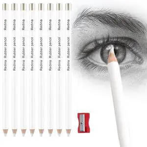 8 Pack Eraser Pencil Set for Drawing, White Wood Pencil Erasers for Sketch | Fine Pencil Erasers for Sketching & Charcoal, Wood-Cased Design, Clean Highlights, Indoor & Outdoor Use with Free Sharpener 8 Pack Eraser Pencil Set for Drawing, White Wood Pencil Erasers for Sketch | Fine Pencil Erasers for Sketching & Charcoal, Wood-Cased Design, Clean Highlights, Indoor & Outdoor Use with Free Sharpener