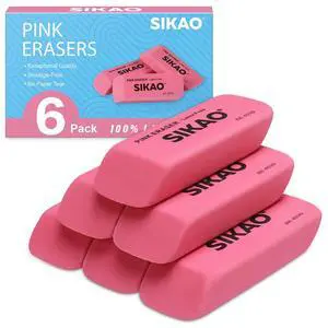 Pink Erasers, 6 Pack Pencil Erasers | Latex-Free & Smudge-Free Beveled Rubber Erasers for School Supplies, Classroom, Art & Homework Pink Erasers, 6 Pack Pencil Erasers | Latex-Free & Smudge-Free Beveled Rubber Erasers for School Supplies, Classroom, Art & Homework