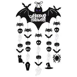 Halloween Door Decorations, Black Bat Hanging Door Sign with Pumpkin Ghost Skull Spider Ornaments, Happy Halloween Wall Decor for Indoor Outdoor Home Party Haunted House Decor Halloween Door Decorations, Black Bat Hanging Door Sign with Pumpkin Ghost Skull Spider Ornaments, Happy Halloween Wall Decor for Indoor Outdoor Home Party Haunted House Decor